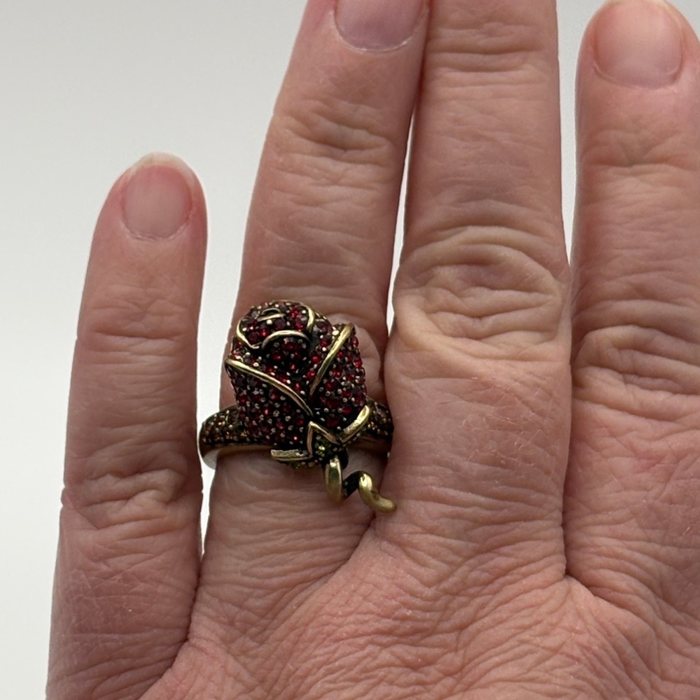 Heidi Daus Climbing Rose Size 10 Bold Dimensional Statement Bronze Red Green - Picture 8 of 17